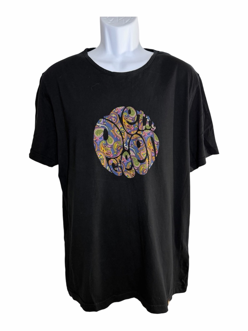 Pretty Green Men’s XL Black Mystic Paisley Logo T-Shirt Cotton Liam Gallagher